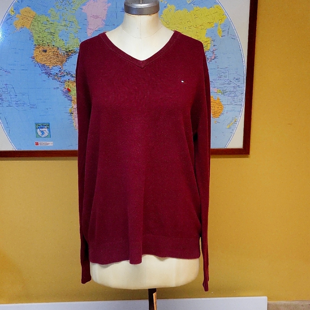 Tommy Hilfiger Signature Long sleeves mens Jersey, burgundy, 100% cotton, medium